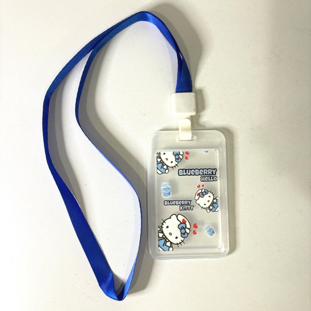 Hello Kitty Blueberry ID Badge Holder Lanyard Blue Kawaii Sanrio Card Case